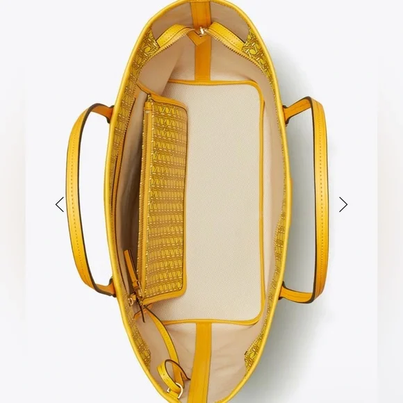 SOLD⛔️Authentic TORY BURCH LOGO coated canvas/leather zip top tote w wristlet - Picture 16 of 16